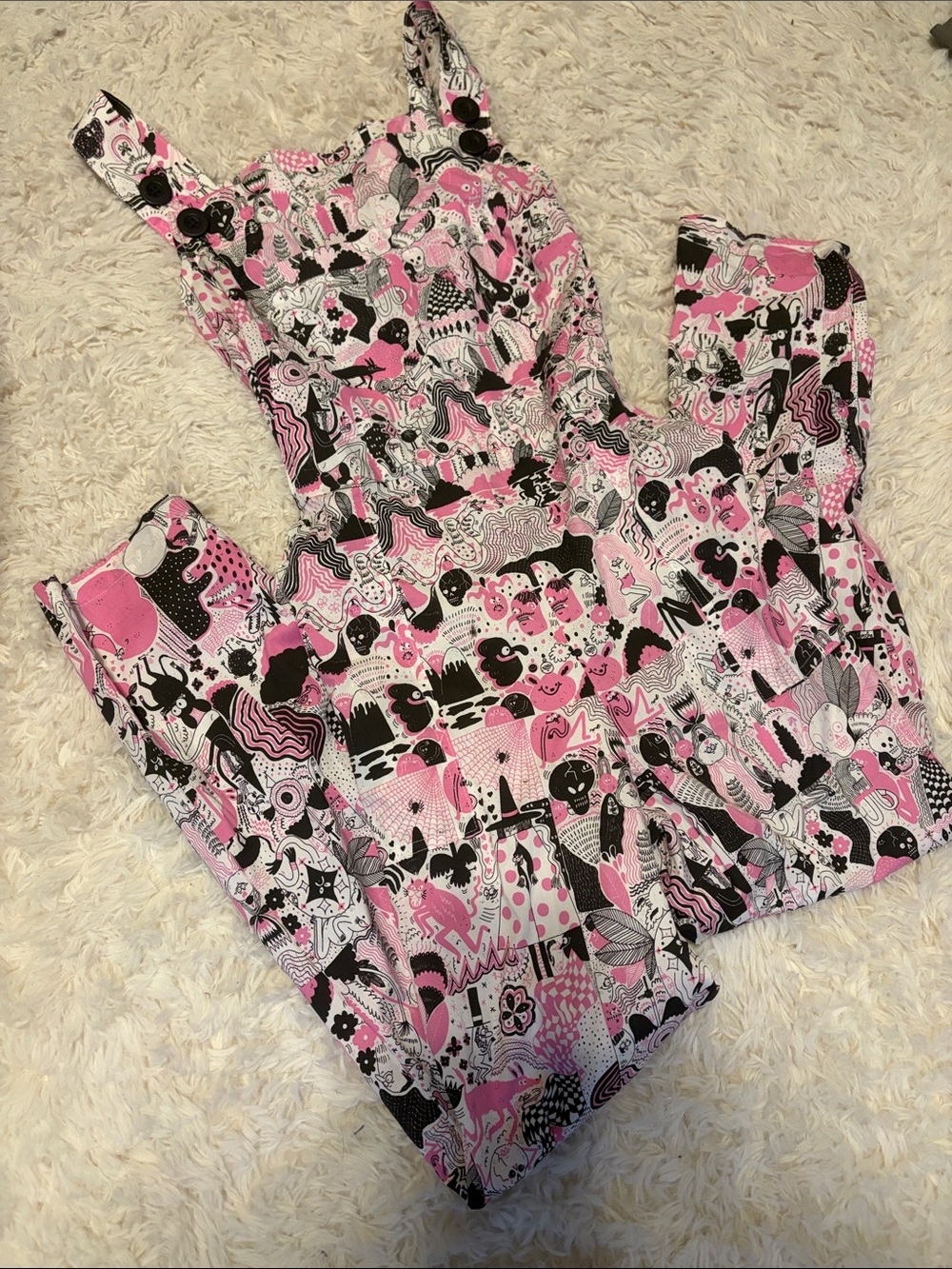 Nooworks Black & Pink Howell print overalls - Picture 2 of 3
